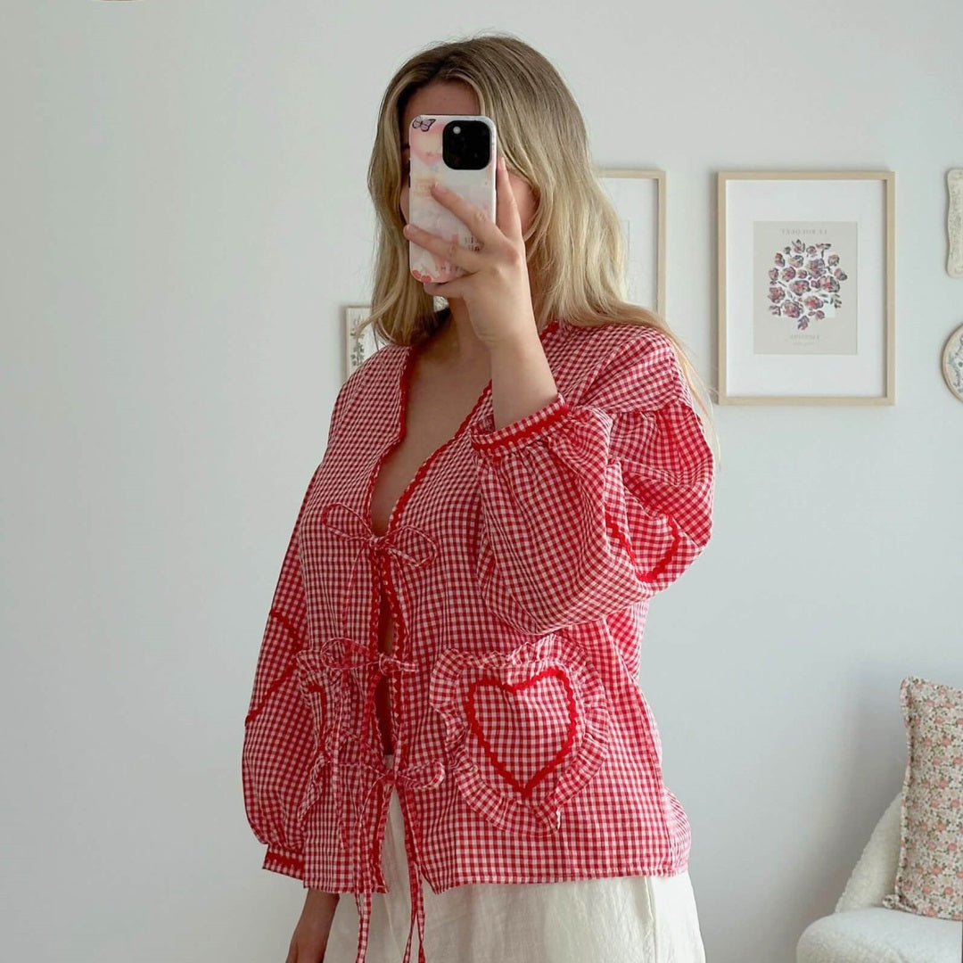 Heart Puff Sleeve Blouse