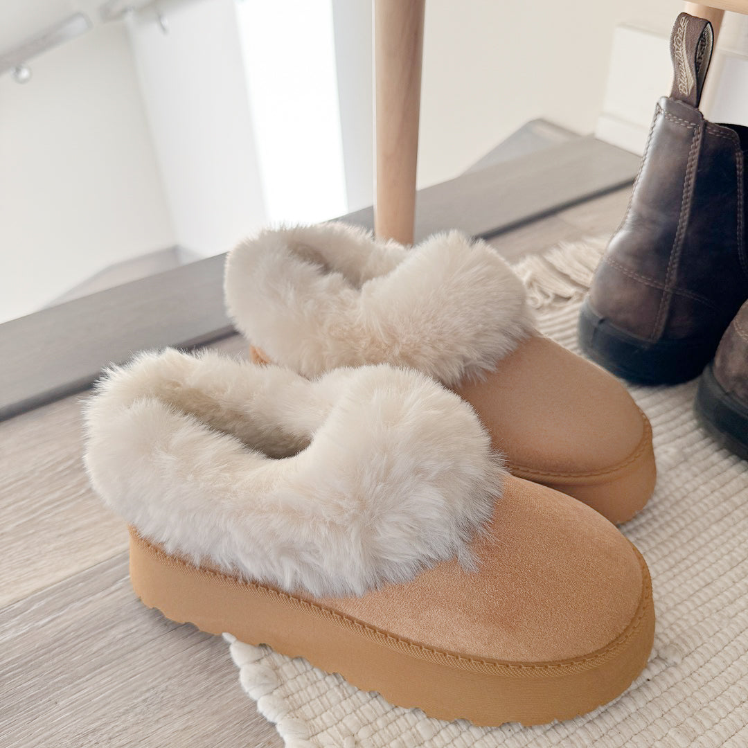 Nordic Fluffy Lined Platform Slippers