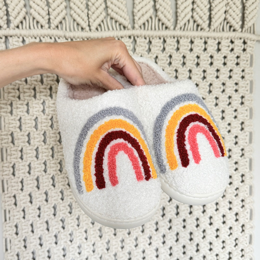 Rainbow and Flowers Plush Slippers - Buy 1 Get 1 Free