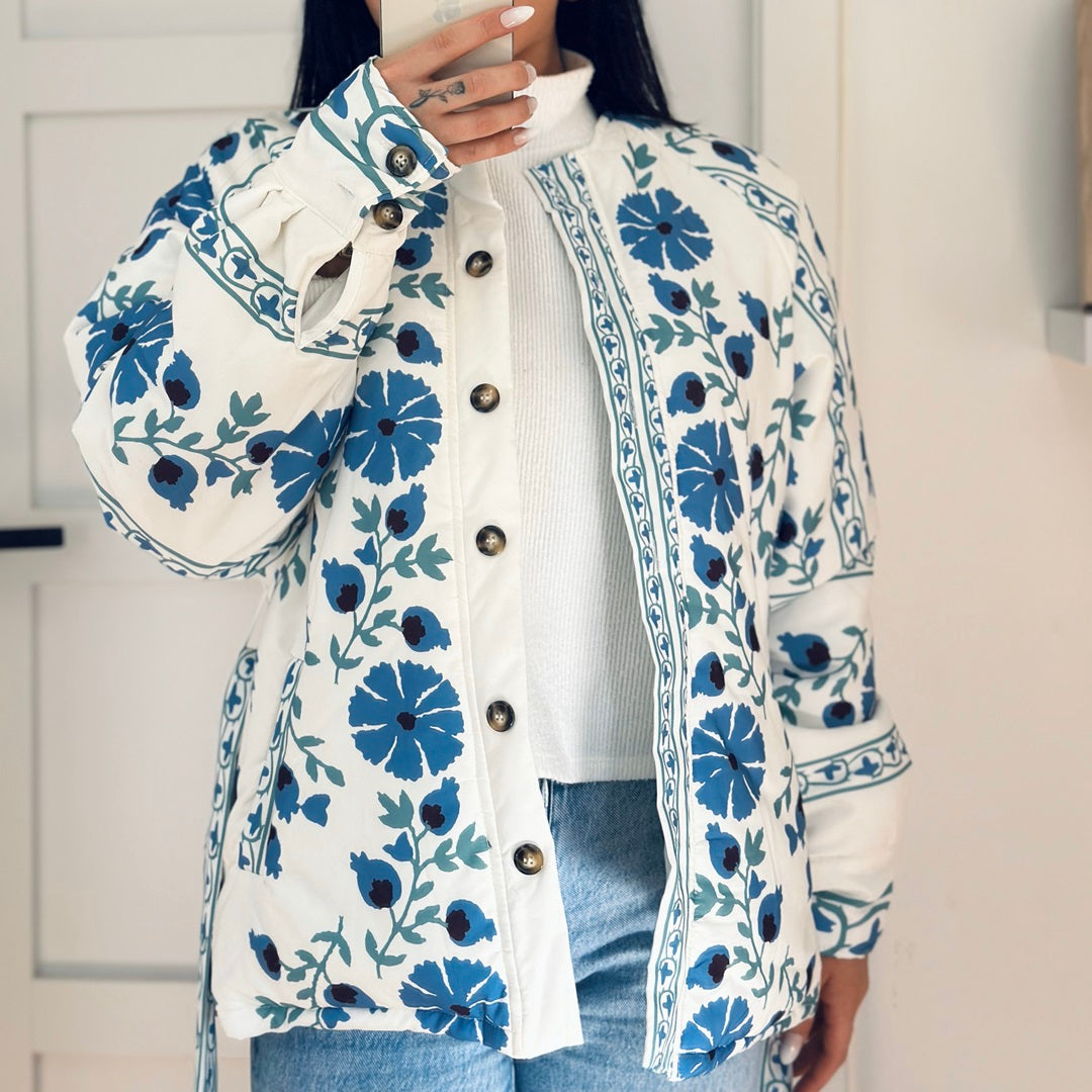 Floral Print Button up Jacket with Belt Nordic Peace