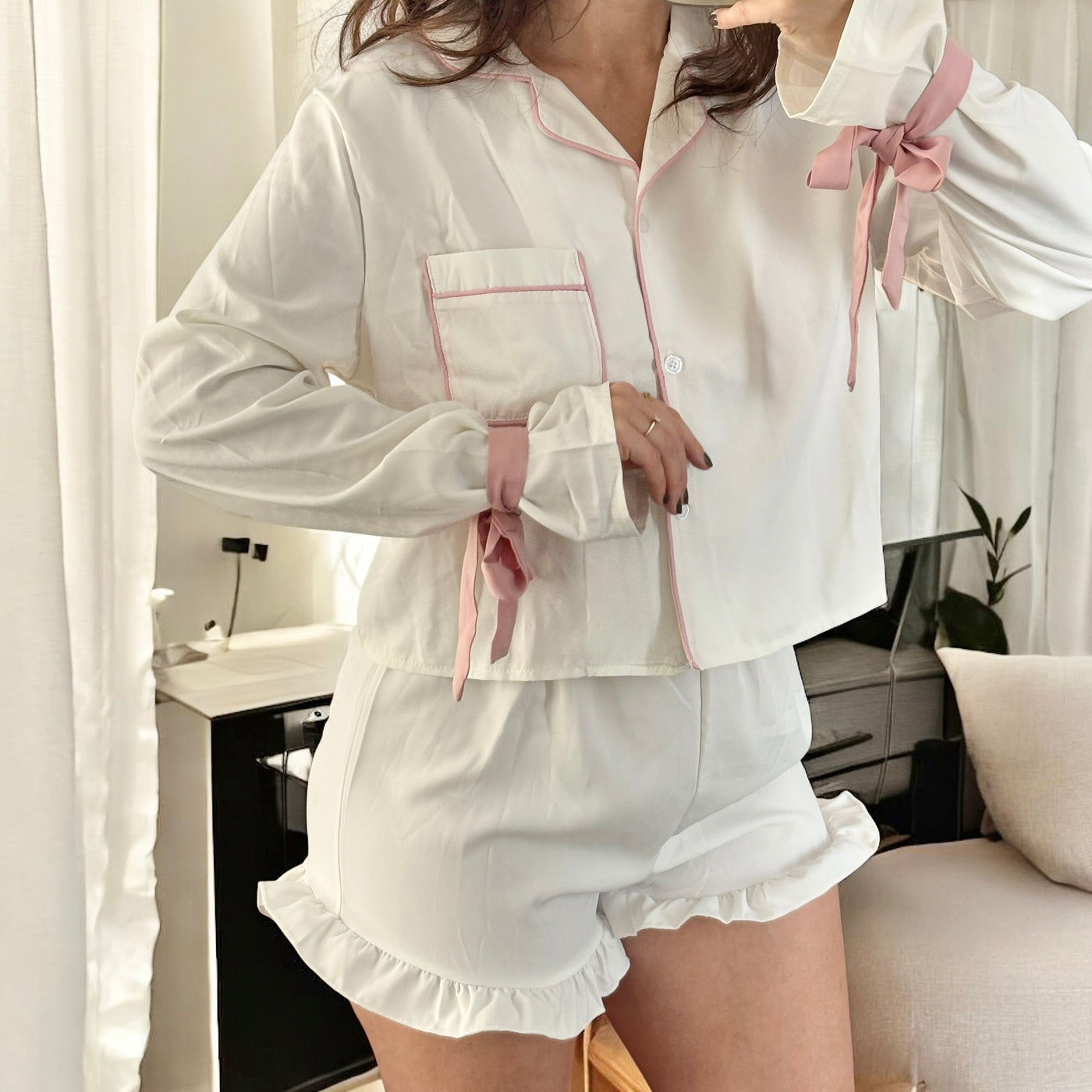 Bow Tie Cuffs Pajama Set