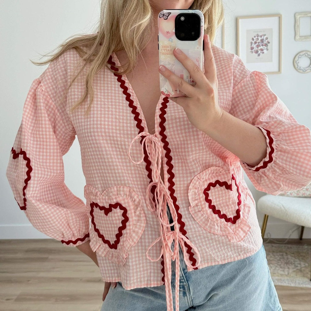 Heart Puff Sleeve Blouse