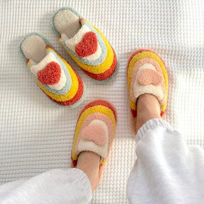 Plush Rainbow Heart Slippers