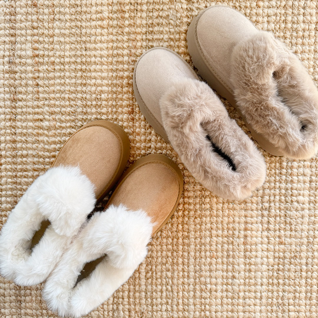 Nordic Fluffy Lined Platform Slippers