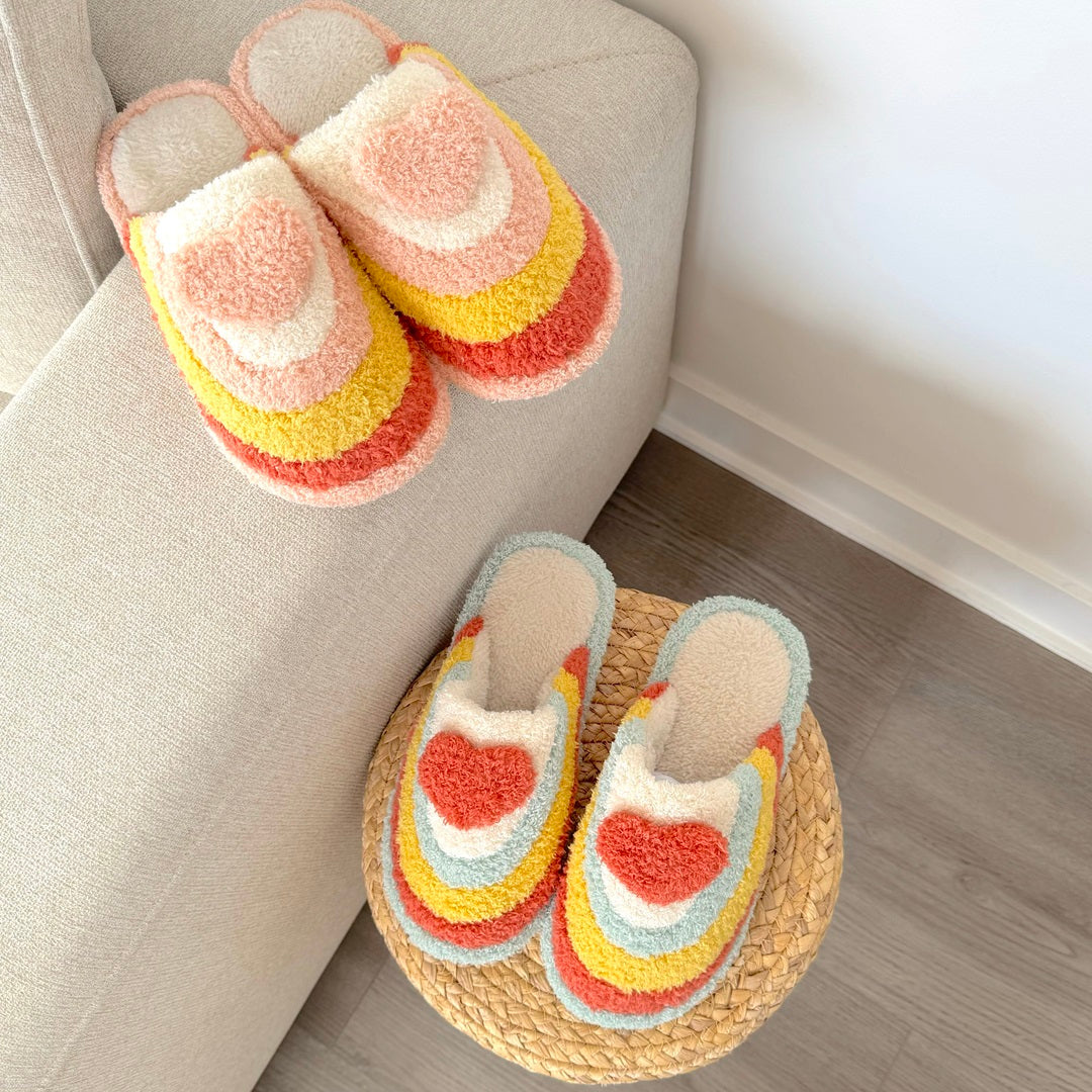 Plush Rainbow Heart Slippers