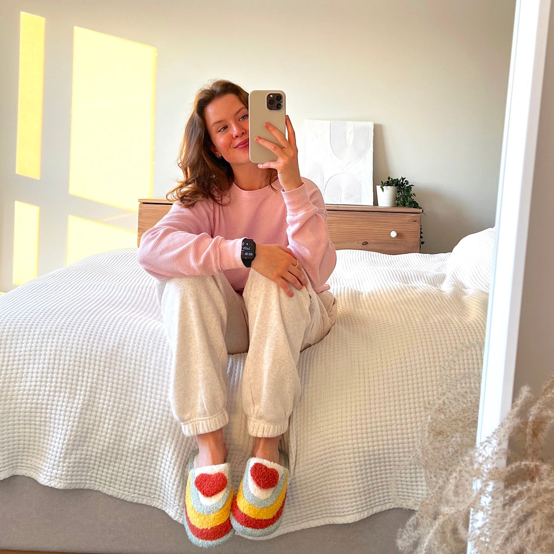 Plush Rainbow Heart Slippers