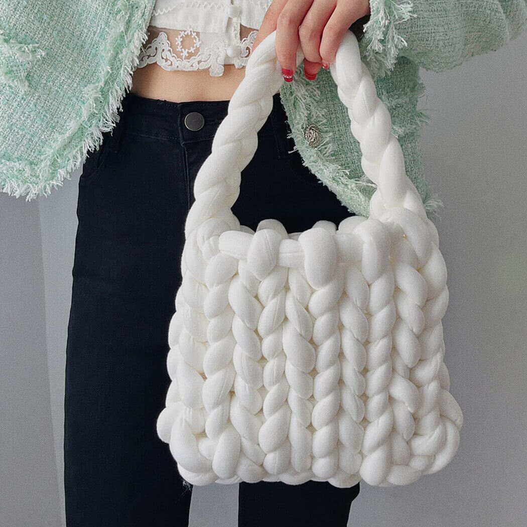 Hand Knit Crossbody Bag, White and Gold Hand Knit Bag, Small White and Gold Knit Purse, OOAK Hand Knit Felt hotsell Gift